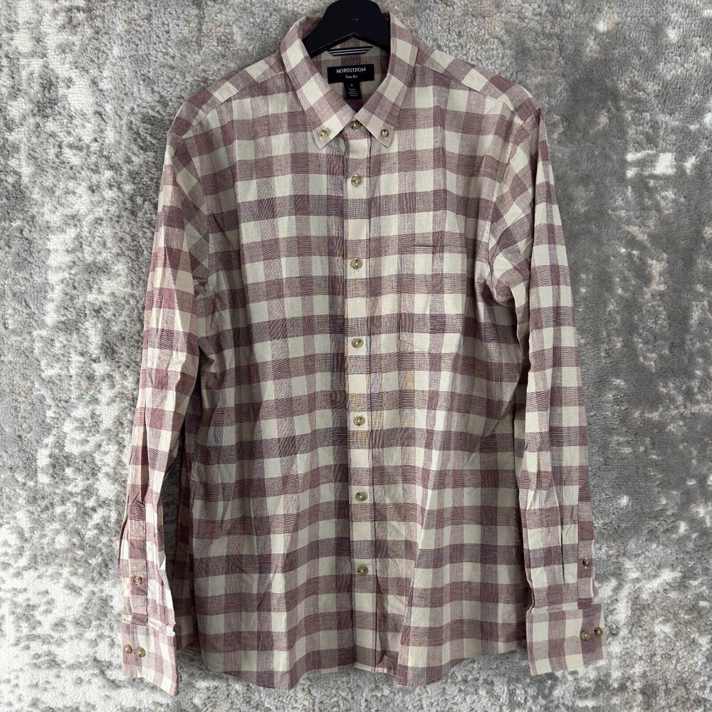 Nordstrom Size S Trim Fit‎ Checker Casual Button Shirt Long Sleeve Collared